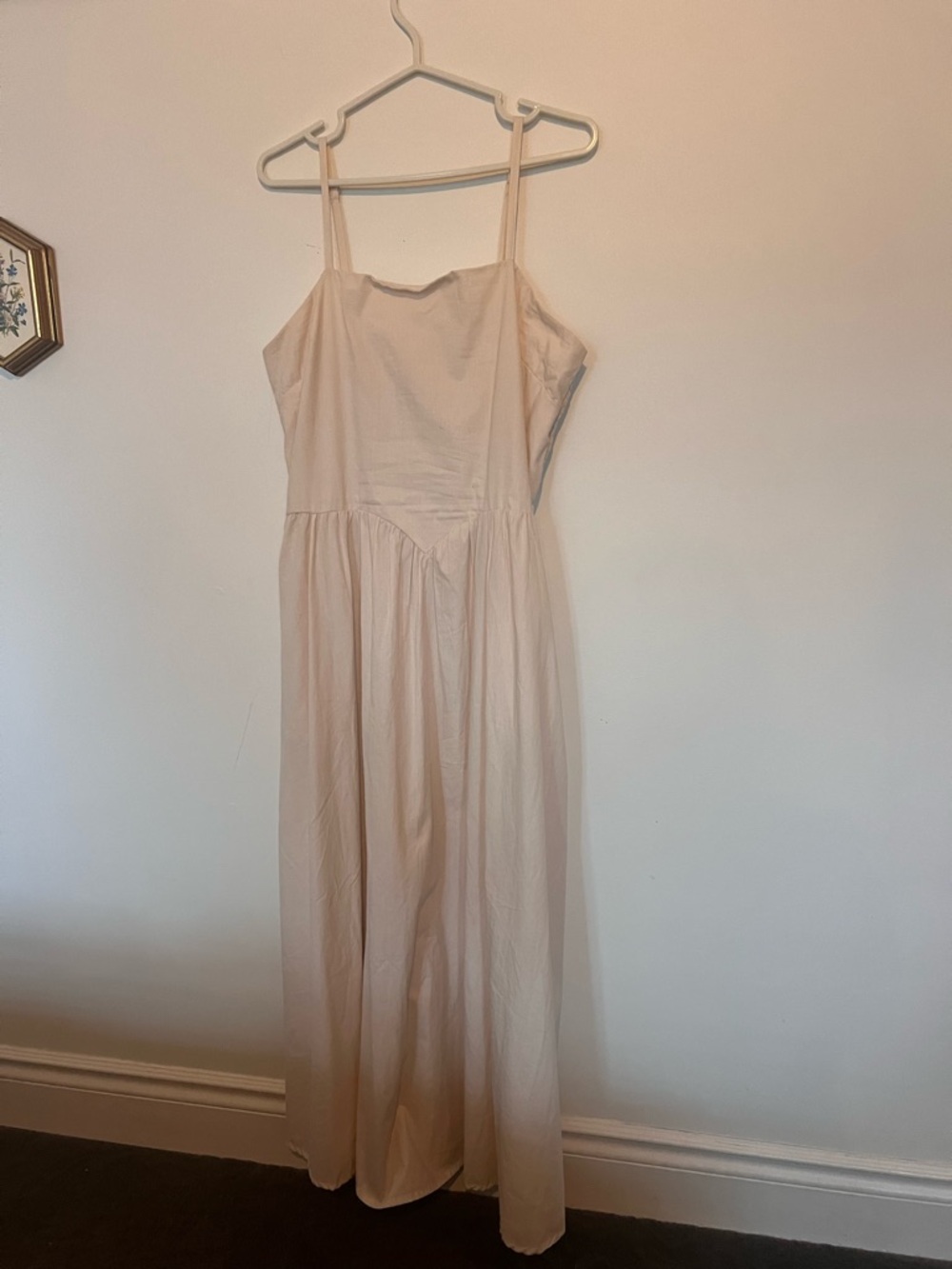 Japna Light Beige Midi Spaghetti-Strap Dress